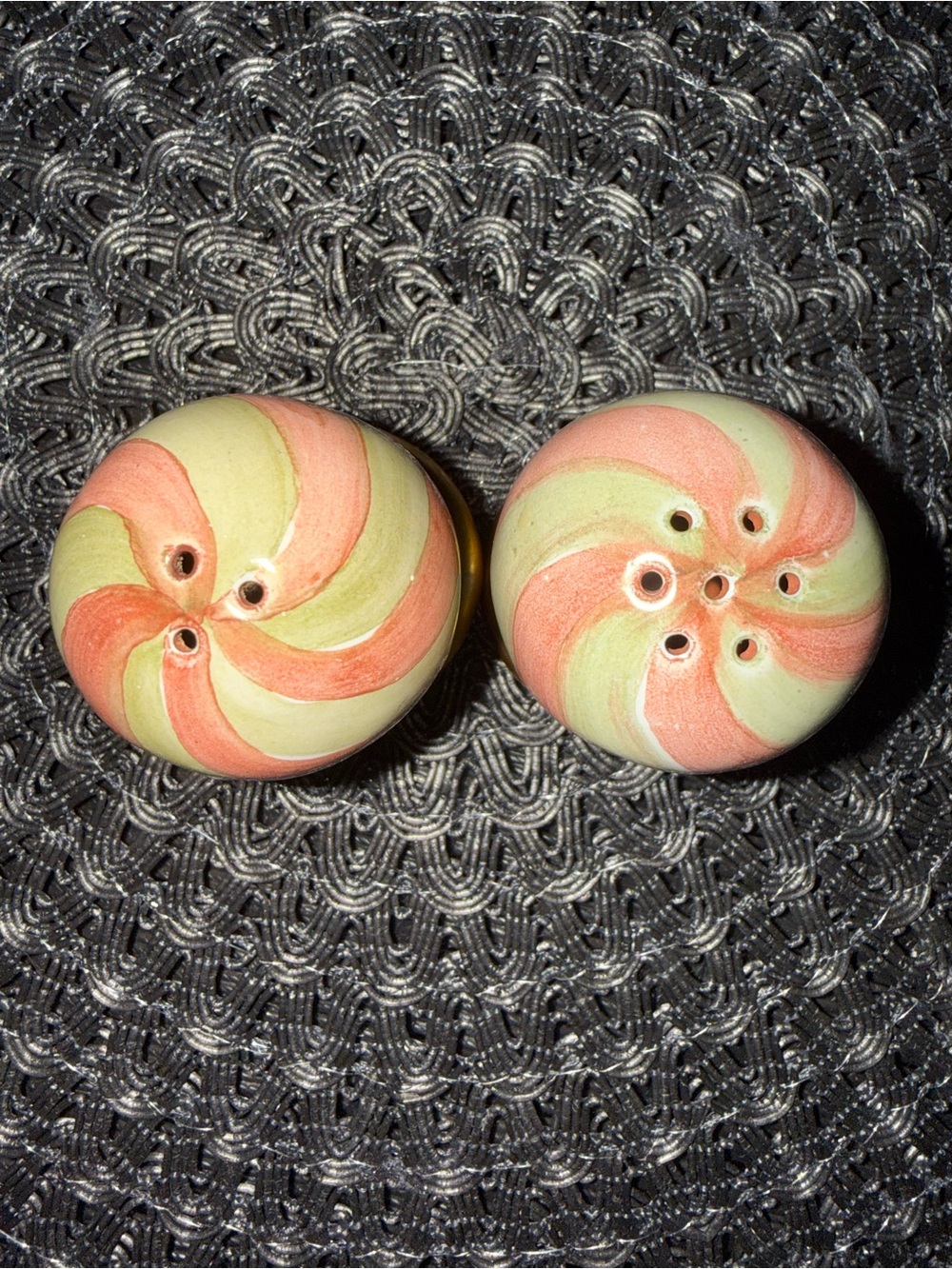 Mackenzie Childs handmade Torquay Salt & Pepper shakers Vintage, stamped , HTF